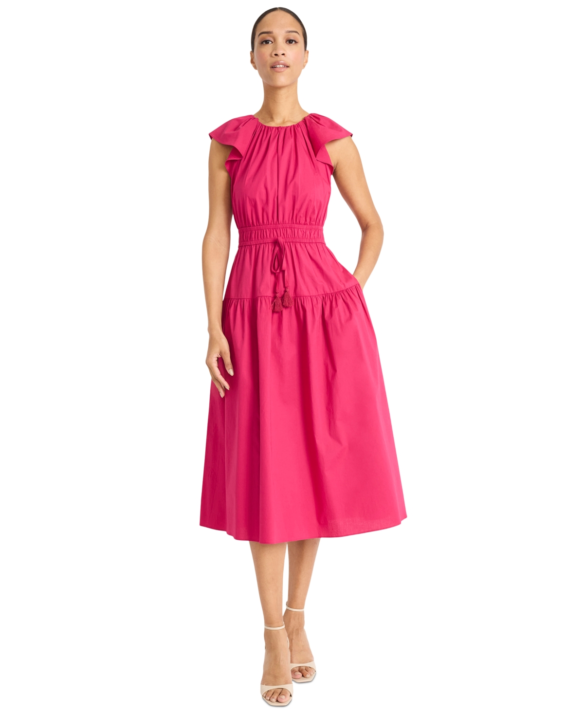 Women's Round-Neck Tie-Waist Midi Dress - Vivacious