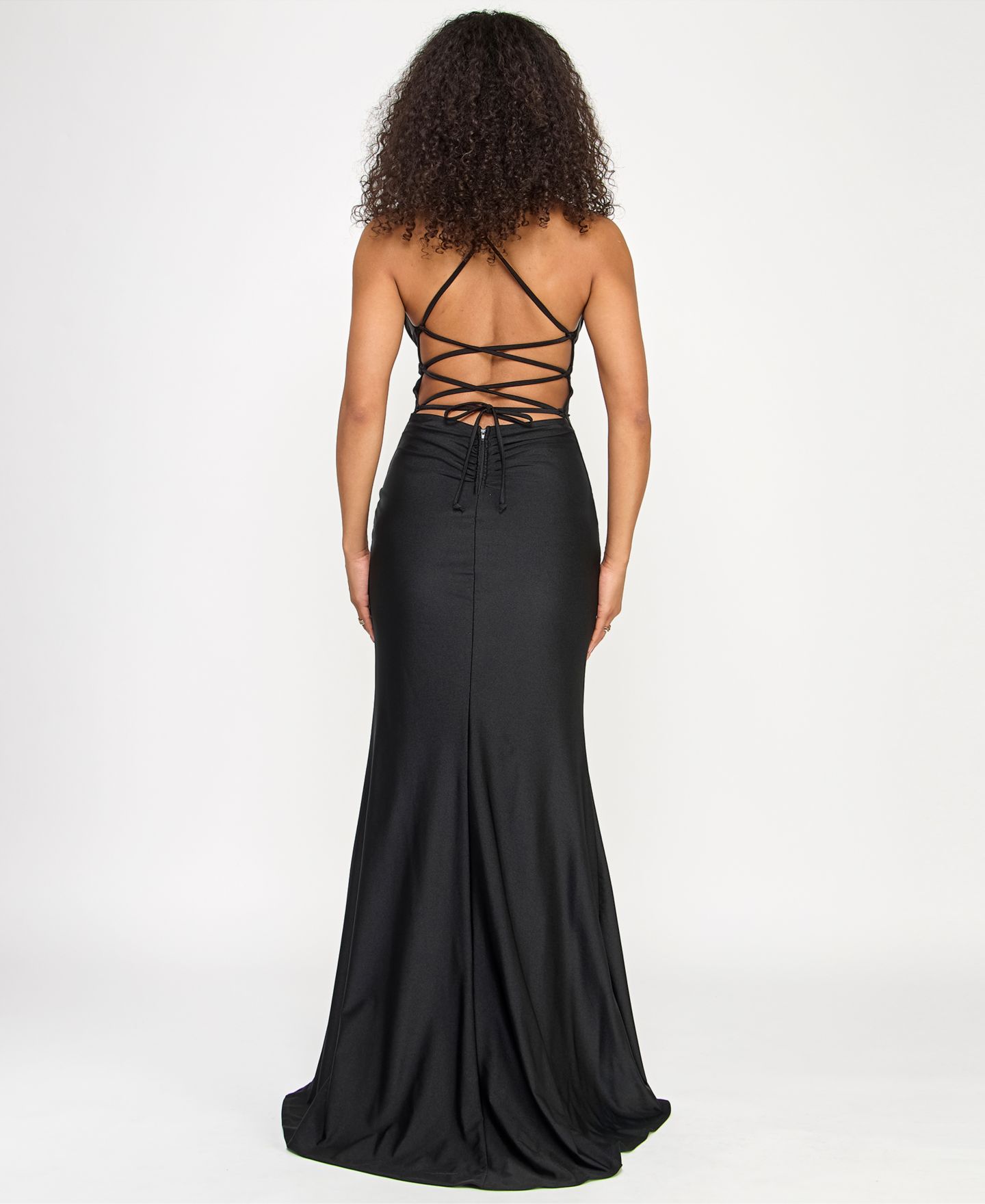 Женские платья KATIA RAE Juniors' Sleeveless Lace-Up-Back Gown with High Slit, цвет: Чёрный — фото 3
