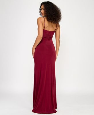 Juniors' Cowlneck Ruched Gown 
