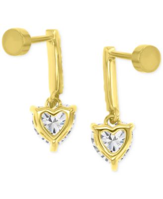 Cubic Zirconia Heart Drop Earrings in 14k Gold-Plated Sterling Silver
