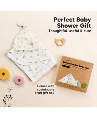 3-Pack Organic Baby Swaddle Sleep Sacks with Knot Hats, Newborn Baby Swaddles Wrap 0-3 Months, Ergonomic Wearable Blanket