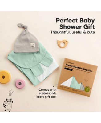 3-Pack Organic Baby Swaddle Sleep Sacks with Knot Hats, Newborn Baby Swaddles Wrap, Ergonomic Wearable Blanket