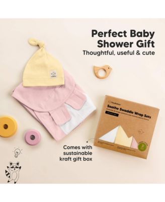 3-Pack Organic Baby Swaddle Sleep Sacks with Knot Hats, Newborn Baby Swaddles Wrap 0-3 Months, Ergonomic Wearable Blanket