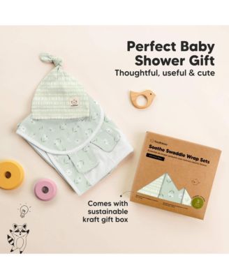 3-Pack Organic Baby Swaddle Sleep Sacks with Knot Hats, Newborn Baby Swaddles Wrap 0-3 Months, Ergonomic Wearable Blanket