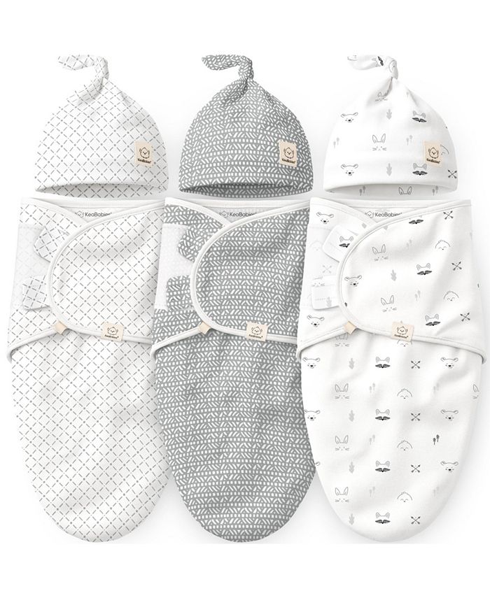 3pk Organic Swaddle Sleep Sacks with Knot Hats, Newborn 0-3 Months - Multi - ONE SIZE