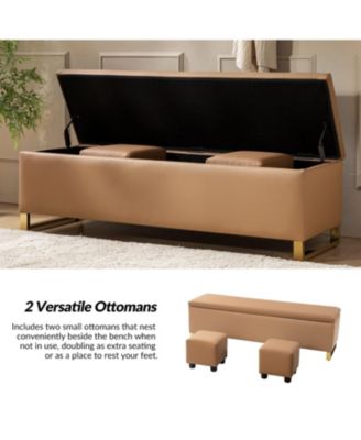 Flora Modern 60" Wide Storage Bench with Two Ottomans