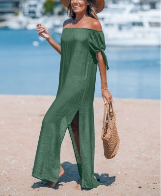 Женское пляжное платье макси-силуэта Coastal Drift зеленого цвета CUPSHE