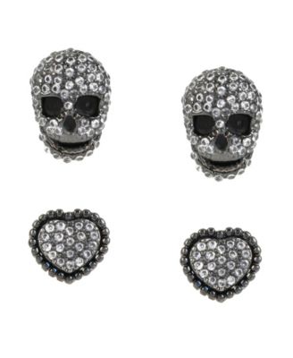 Набор парных сережек-гвоздиков с сердечком и черепом из искусственного камня Betsey Johnson