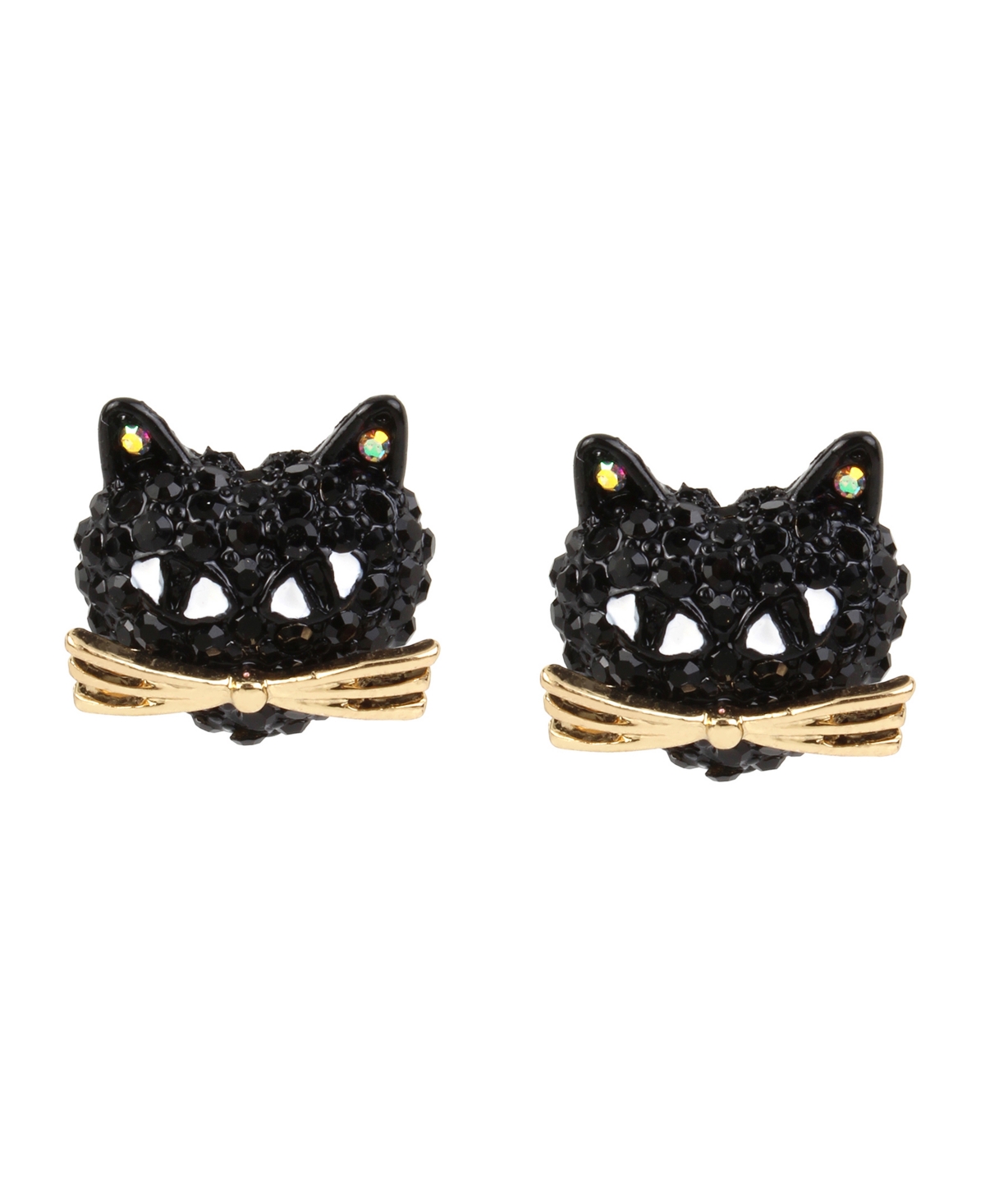 Shop Betsey Johnson Faux Stone Pave Cat Stud Earrings In Black,hematite