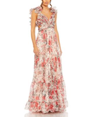 Женское шифоновое платье Mac Duggal с цветочным вырезом и оборками в несколько слоев от Mac Duggal