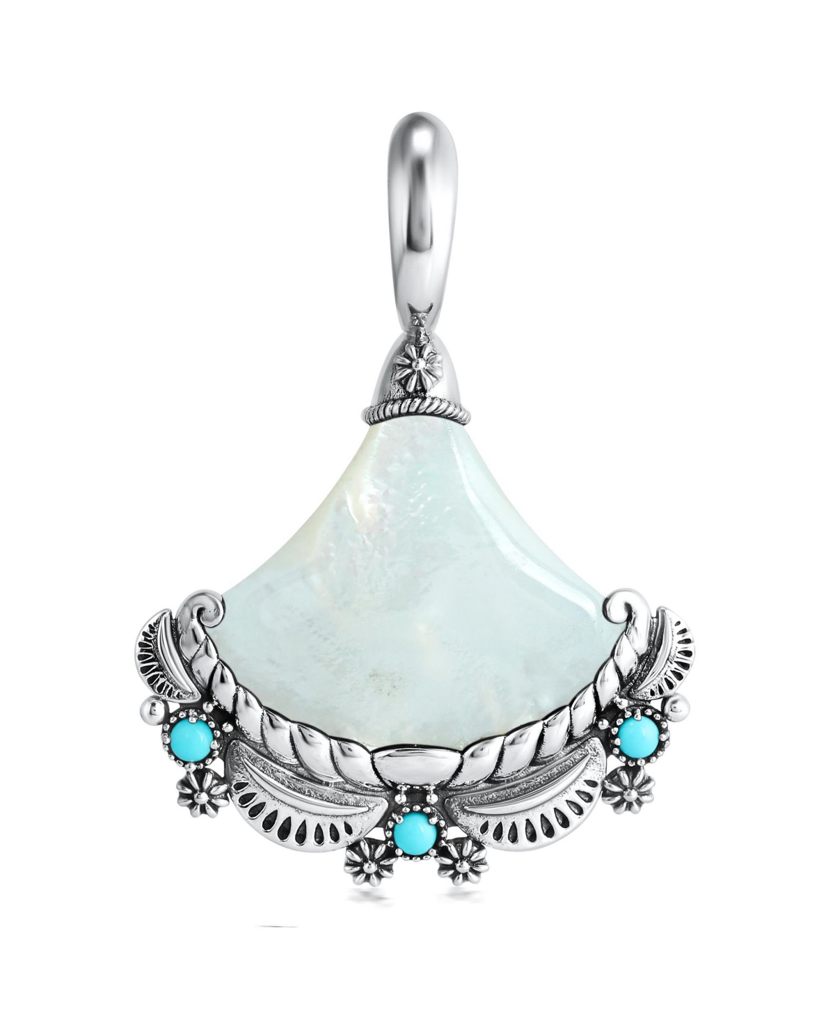 Sterling Silver White Mother of Pearl and Sleeping Beauty Turquoise Fan Pendant Enhancer