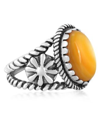 Sterling Silver Yellow Mother of Concha Flower Ring, Size 9