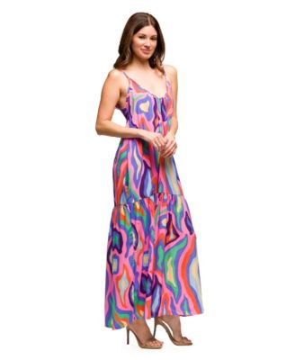 Women's Multicolor Lightweight Spaghetti Strap Pocket Maxi Dress