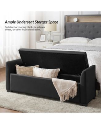 Monica 57.75 PU "Wide Tufted Storage Bench with Flared Arms