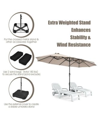15 ft Double-Sided Patio Umbrella Market Twin Umbrella w/ Enhanced Base