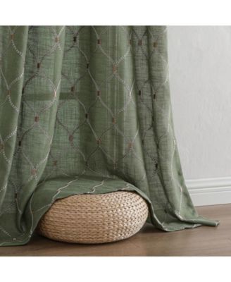 1 Piece Vienna Lux Embroidered Linen Blend Semi Sheer Grommet Window Curtain Panel - 84 in. Long