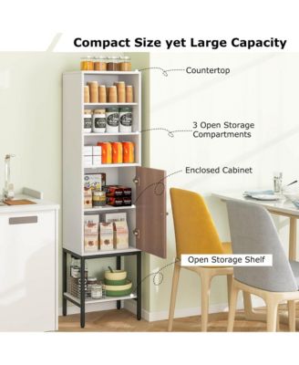 57" Bathroom Tall Cabinet with 1 Door and 4 Shelves Freestanding Floor Cabinet