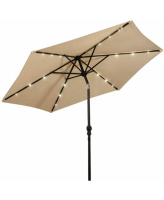 9 Ft Patio Table Market Umbrella w/ 18 Solar LED Lights & Heavy-duty Base