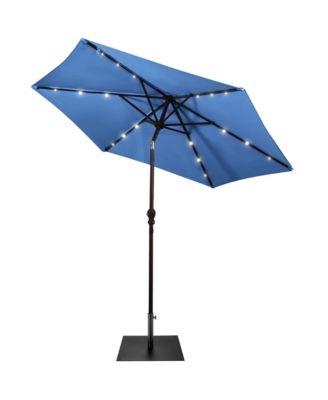 9 Ft Patio Table Market Umbrella w/ 18 Solar LED Lights and Heavy-duty Base