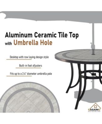 48 inch Aluminum Ceramic Tile Top Round Dining Table with Umbrella Hole