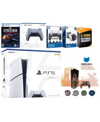 Playstation 5 Slim Disc with Spider-Man: Miles Morales, Extra Galactic Purple Controller, FPS Grip Kit, Charge Dock and MightySkins Decal Voucher