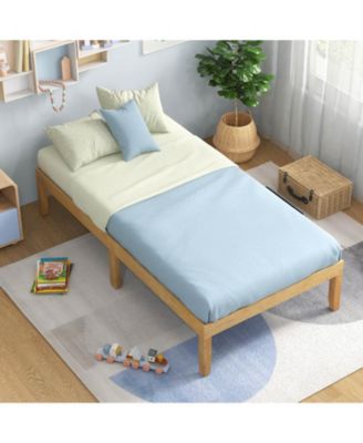 Twin Size Wooden Platform Bed Frame 14" with Rubber Wood Legs Under-bed Storage