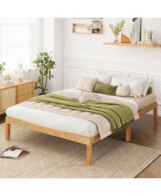 Queen Size Wooden Platform Bed Frame 14" with Rubber Wood Legs Under-bed Storage