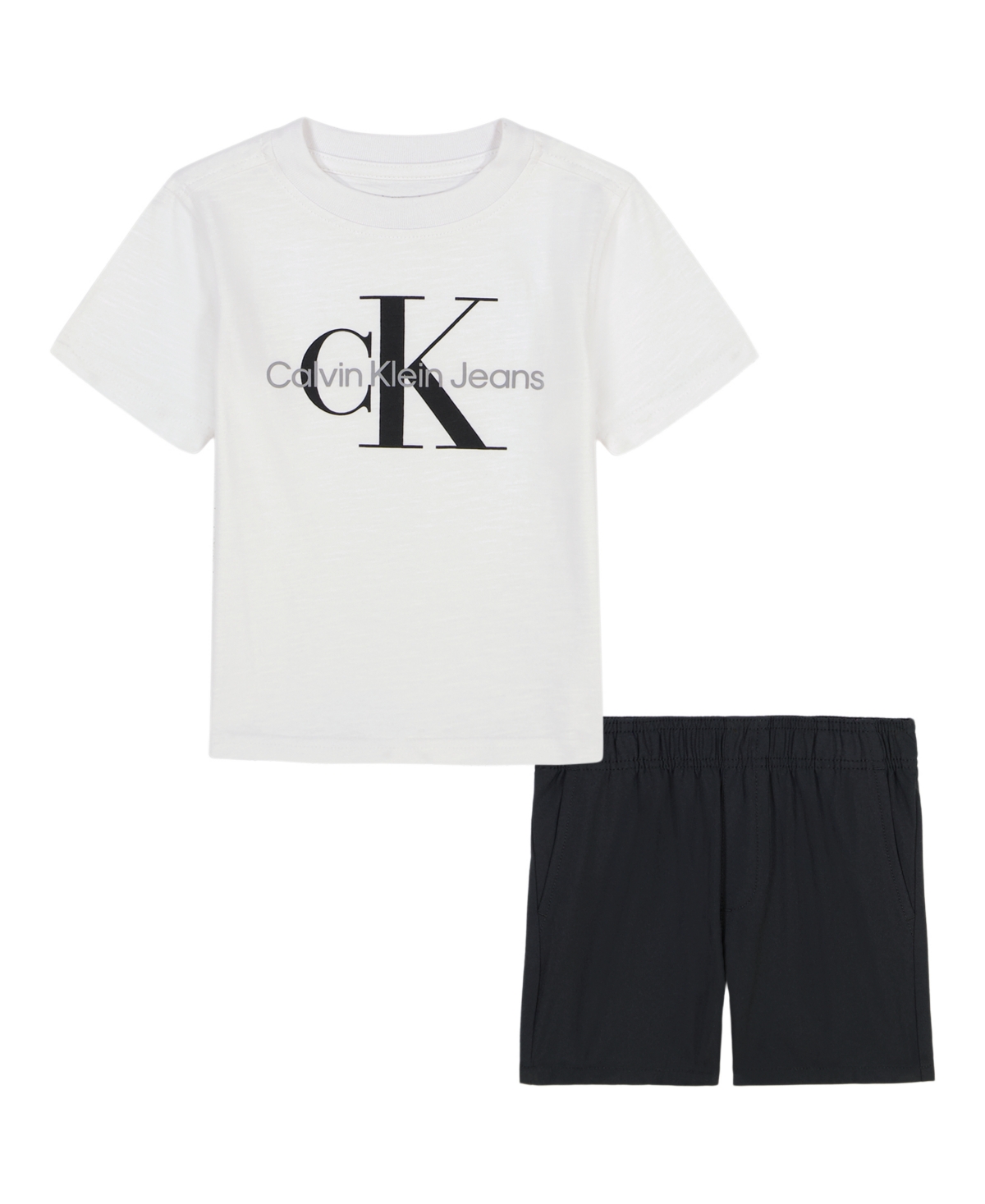 Calvin Klein Toddler And Little Boys 2-piece Classic Logo T-shirt And Tech Woven Shorts Set In White