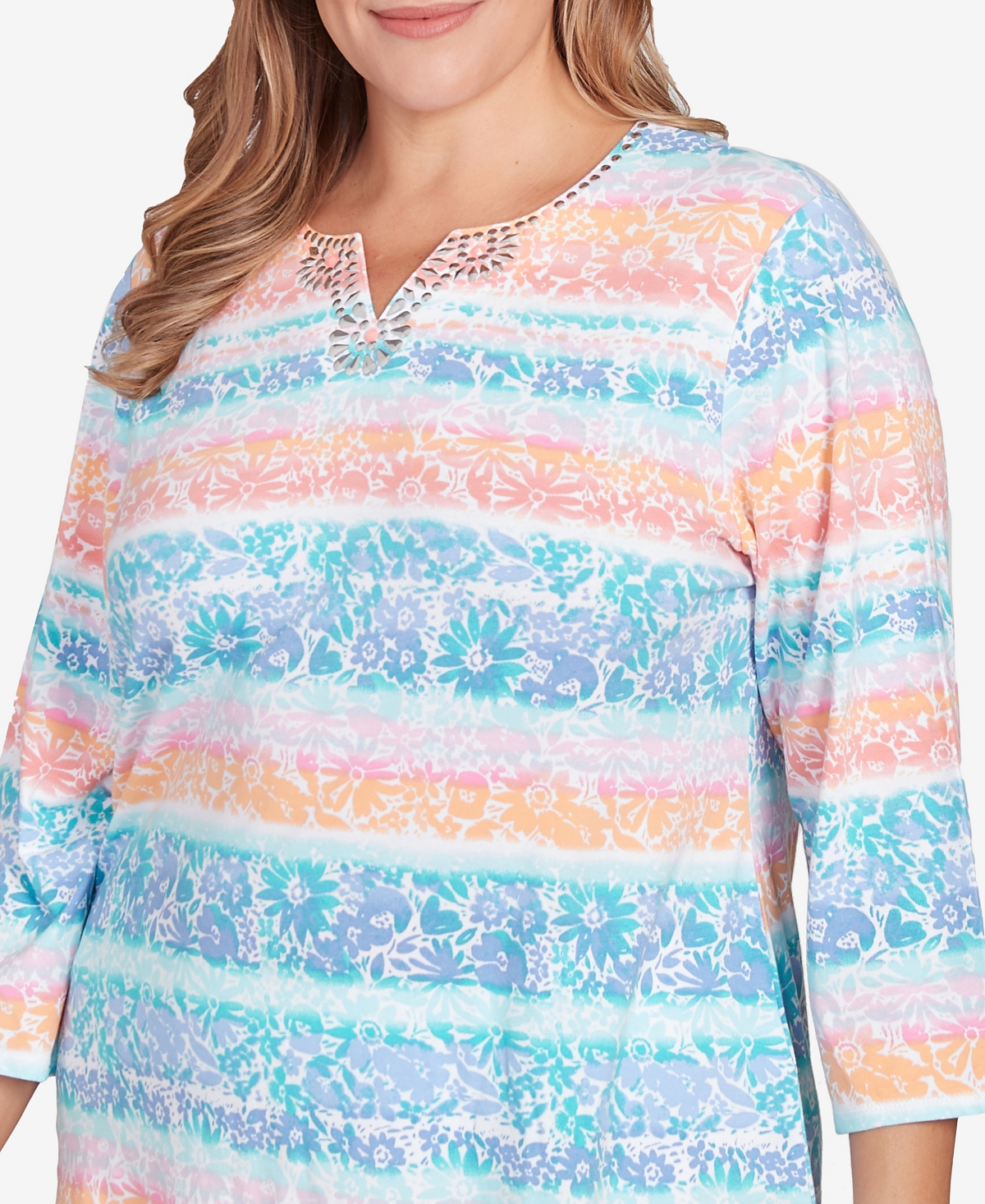 Ruby Rd. Plus Size Watercolor Stripe Print Top