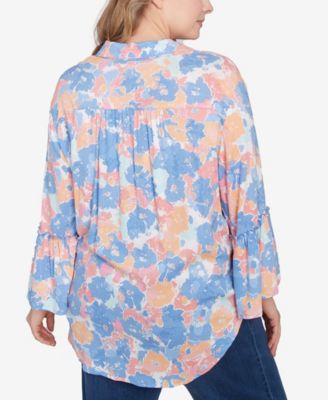 Ruby Rd. Топ большого размера с цветочной завязкой на пуговицах спереди