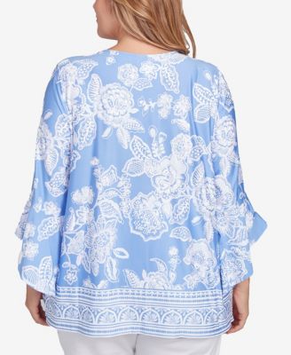 Ruby Rd. Топ с пышным принтом и оборками большого размера.