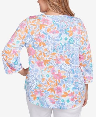 Ruby Rd. Топ с пышным цветочным принтом большого размера