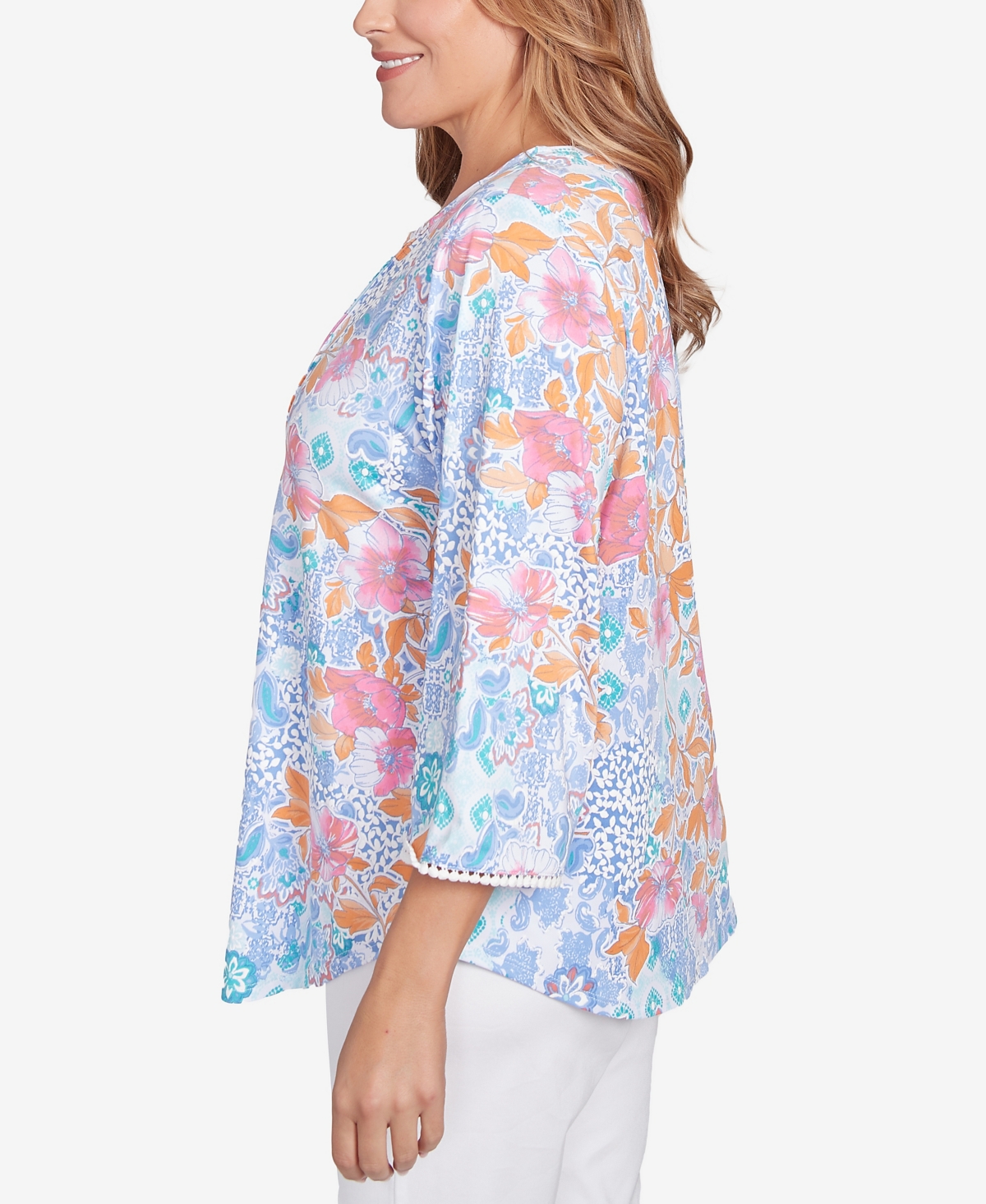 Ruby Rd. Plus Size Floral Puff Print Top In Blue