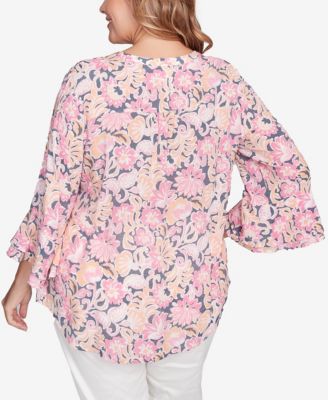 Ruby Rd. Топ от Henley с оборками на рукавах большого размера