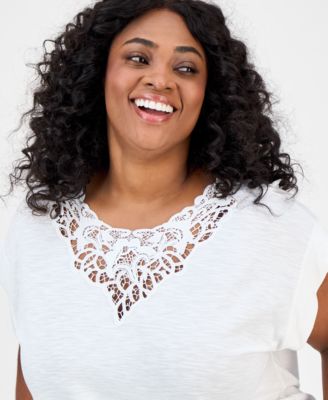 Plus Size Lace-Trim Dolman-Sleeve Top