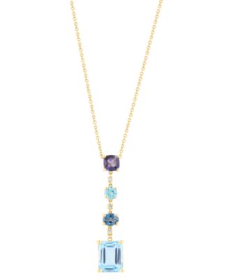 EFFY&reg; Multi-Gemstone (4-5/8 ct. t.w.) & Diamond Accent Mixed Cut Linear Pendant Necklace in 14k Gold
