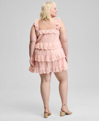 Trendy Plus Size Eyelet Cotton Sleeveless A-Line Dress, Exclusively at Macy's 