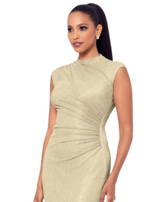 Petite Ruched Metallic Crinkle Gown