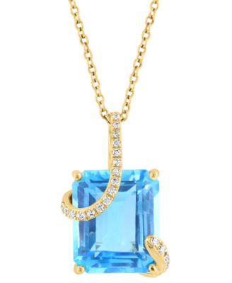 EFFY Collection - Blue Topaz (8-1/3 ct. t.w.) & Diamond (1/10 ct. tw.) Wrap Pendant Necklace in 14k Gold, 17" + 1" extender