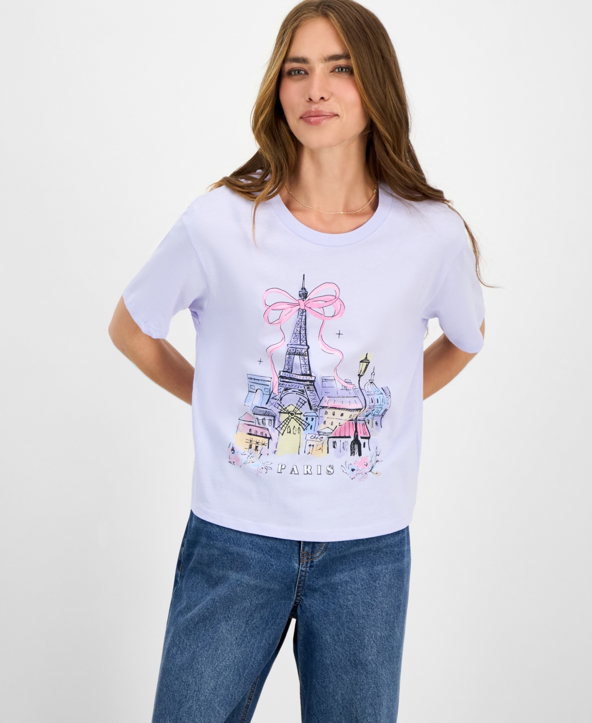 Juniors' Paris Bow Graphic T-Shirt - Purple Heather