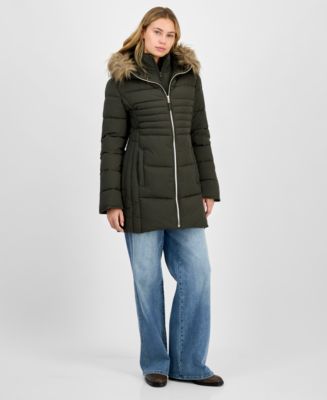 Maralyn & Me Juniors' Faux-Fur Hooded Bibbed Puffer Coat - Macy's