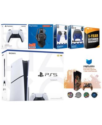 Playstation 5 Slim Disc with Extra White Controller, Plantronics Headset, Gamer Kit, Trigger Kit and MightySkins Decal Voucher + 1 Year CPS Exten
