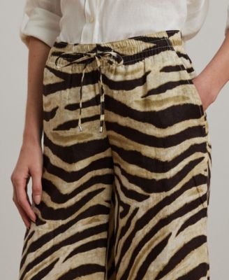 Women's Zebra-Print Linen Wide-Leg Pants