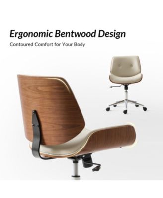 Kalene Belby Faux Leather 36.2'' H Mid-century Modern Office Chair with Bent Wood Frame