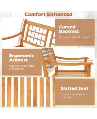 Outdoor Acacia Wood Bench 2-Person Patio Bench with Slatted Seat &  Backrest