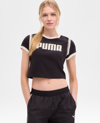 Puma - Women's Cotton Logo Contrast-Trim Cropped T-Shirt