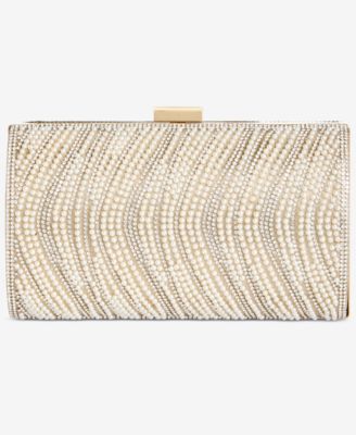 Randdi Wavy Imitation Pearl Clutch, Exclusively at Macy's