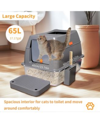 Stainless Steel Cat Litter Box With Lid, Scoop ,Filter Pedal