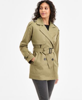 Juniors' Double-Breasted Belted Trench Coat