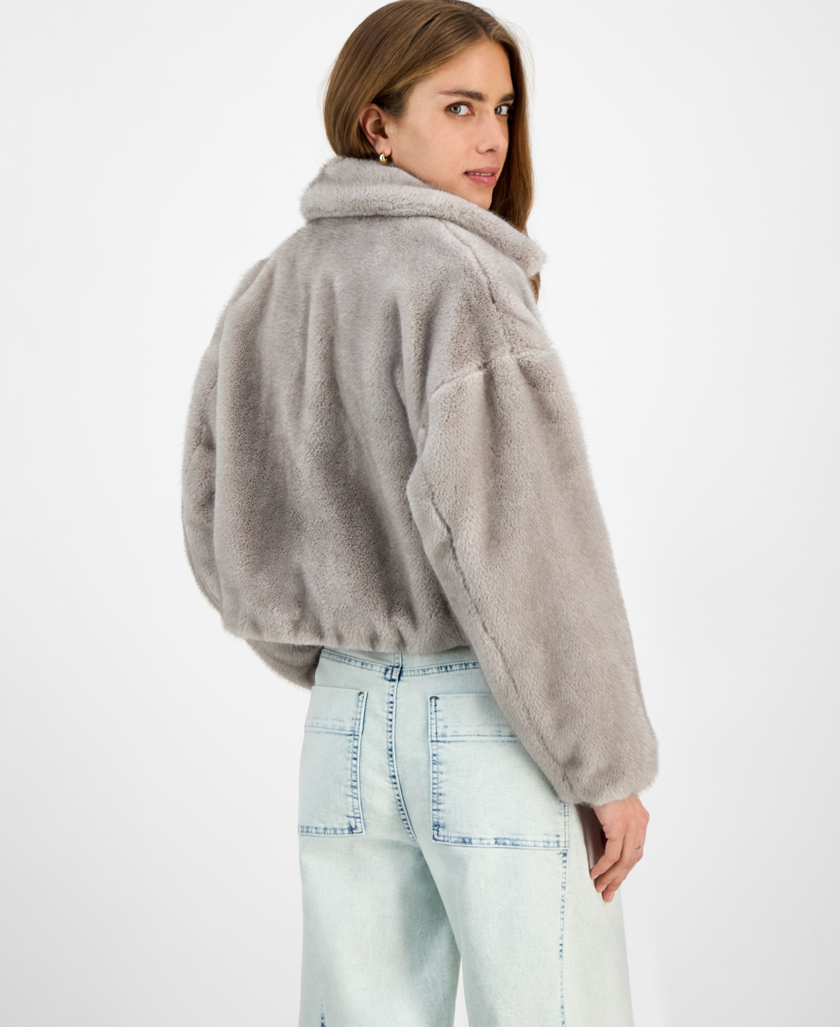 Jou Jou Juniors' Faux-fur Bomber Jacket In Gray